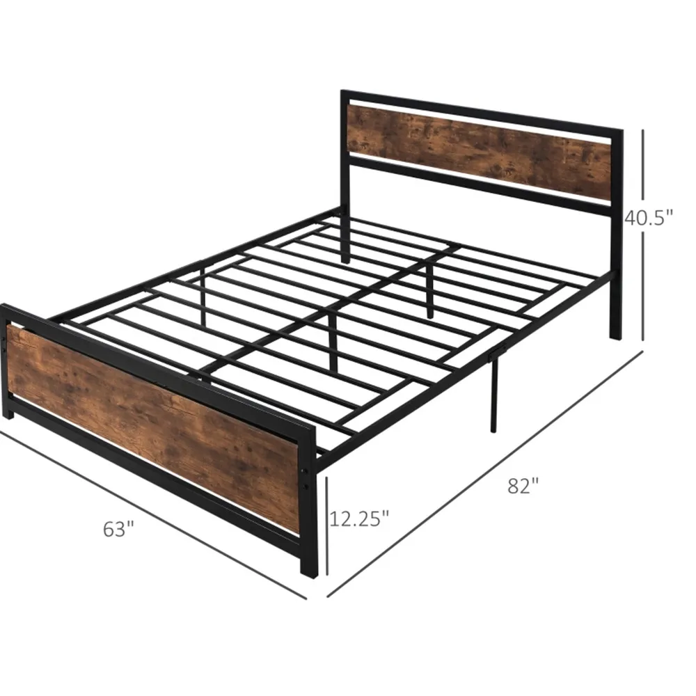 [Flash Sale]Queen Platform Bed Frame with Headboard and Footboard Load-Bearing 880lbs Black & Rustic Brown[US-Stock]