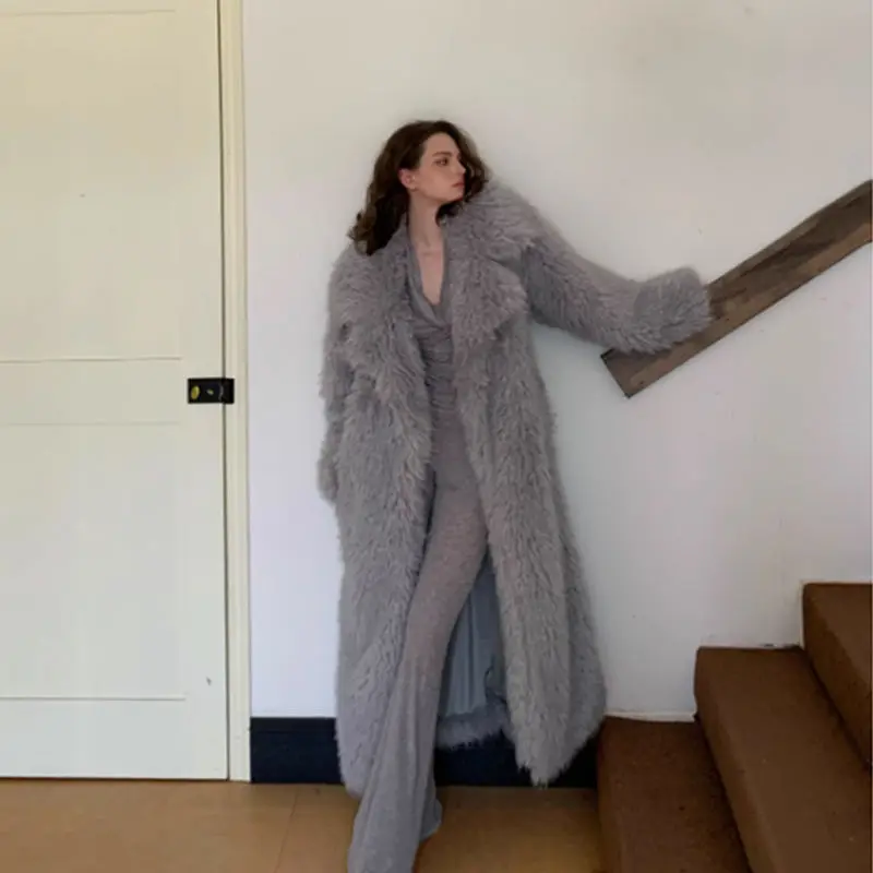 Women's Fall Winter Top Coat Lapel Faux Fur Noble Outfit Design Luxury Brand Simple Fashion Comfortable Leisure Eco-friendly