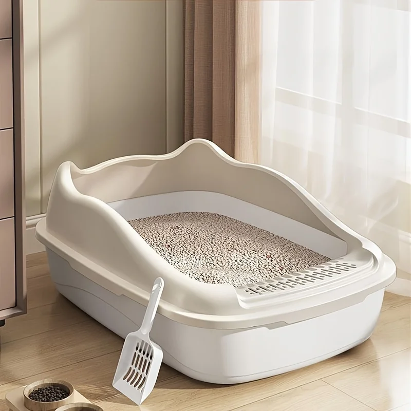 

1pc Semi-Enclosed Cat Litter Box With Anti-Splash Design, Thickened And Easy To Clean, Includes Cat Litter Scoop, Suitable For K