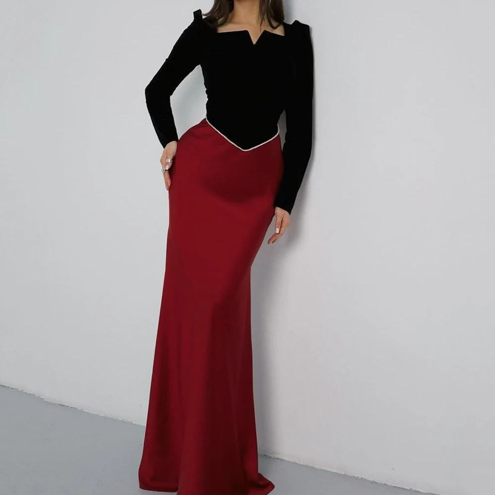 

Customized Simple A-line Evening Dresses Floor-length V-neck Full Sleeve Prom Gown Fashion Lace-up Draped Women Evening Dress