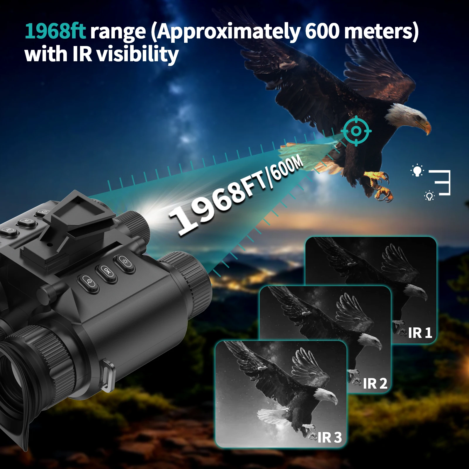 Head Mounted Night Vision BinocularsWith Flashlight, 4K Infrared Digital Night Vision, 3500mAh Battery, 8X Digital Zoom