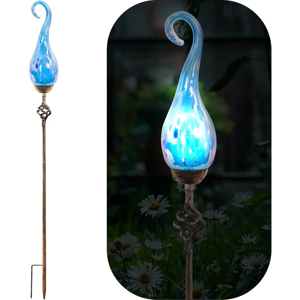 

Garden Solar Lights, Decorative LED Pearlized Glass Spiral Garden Stake with Finial, Hand Blown Glass and Metal Outdoor Decorati