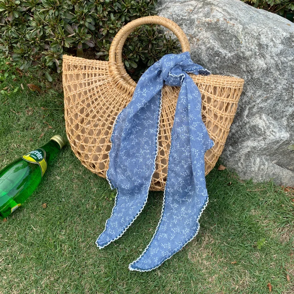 

Mori Retro Small Fresh Floral Headscarf Neck Protection Scarf Thin Women's Cotton Linen Triangular Decorative Cashew Nuts