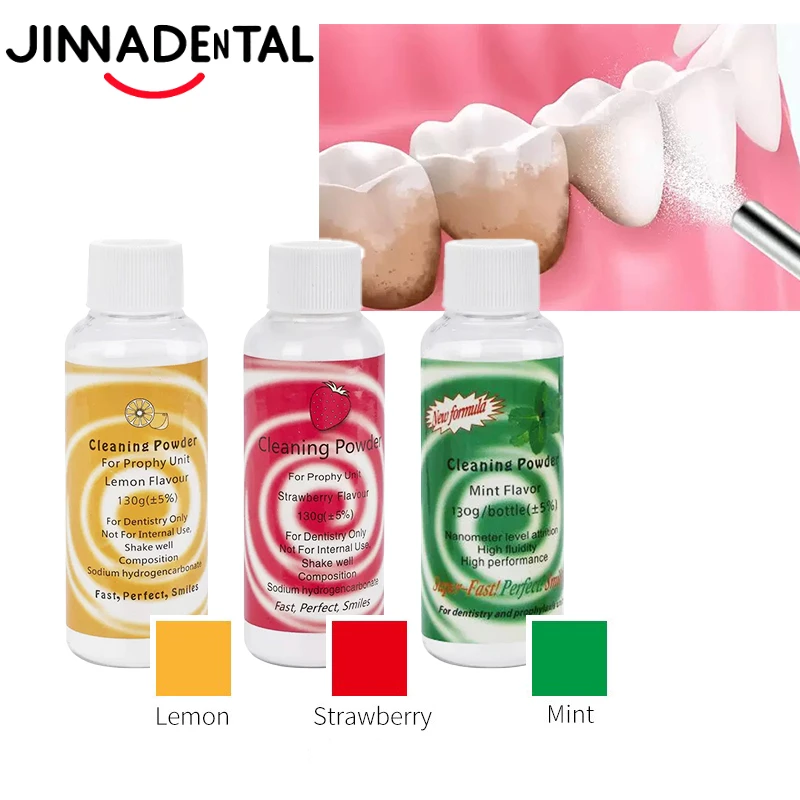 130g Dental Polishing Powder Prophy Air jet Flow Teeth Cleaning Plaque stain Removal Sodium bicarbonate Mint Lemon Strawberry