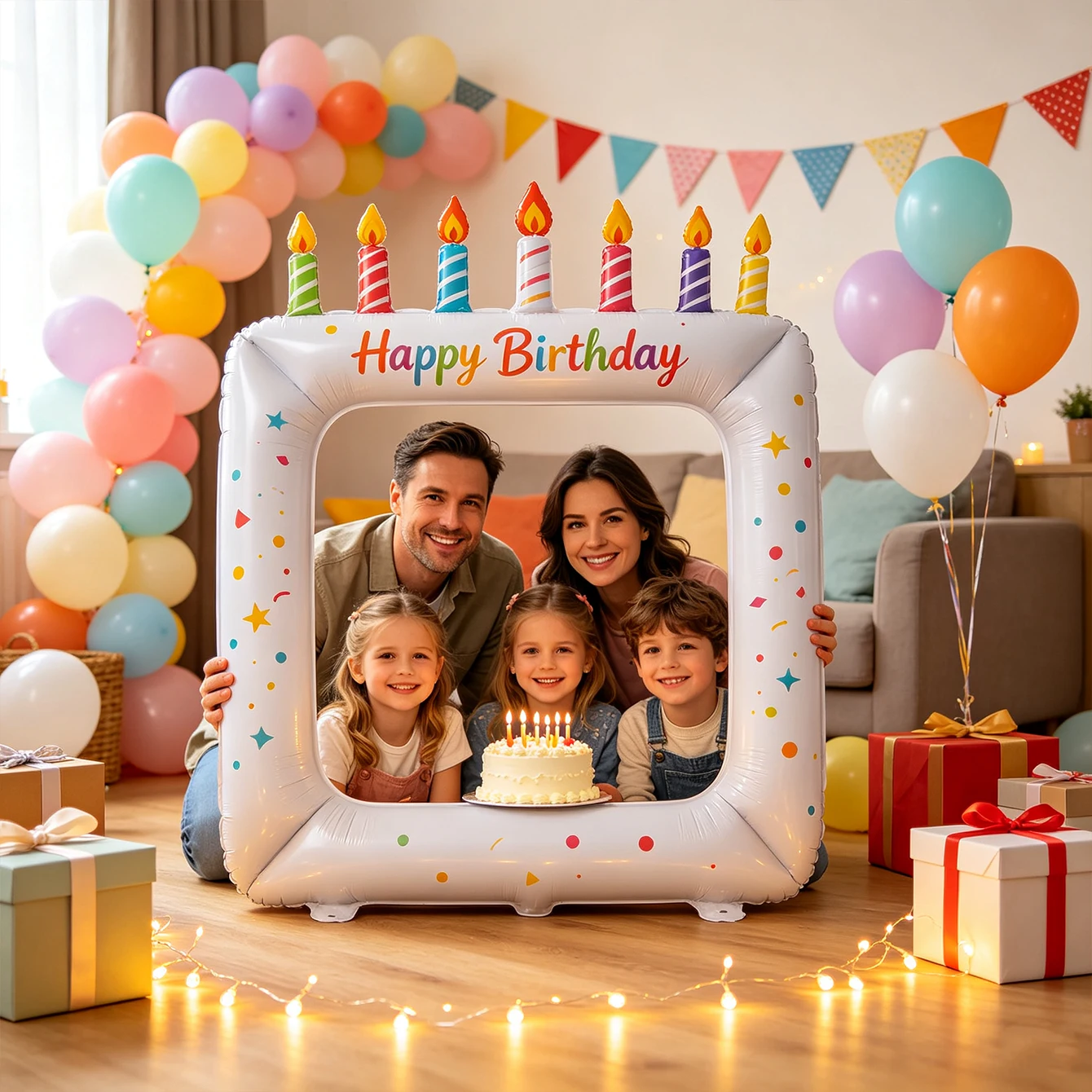 Ins Wind Internet Celebrity Photo Frame Printed Balloon Happy Birthday Group Photo Props Holiday Party Aluminum Film Decoration