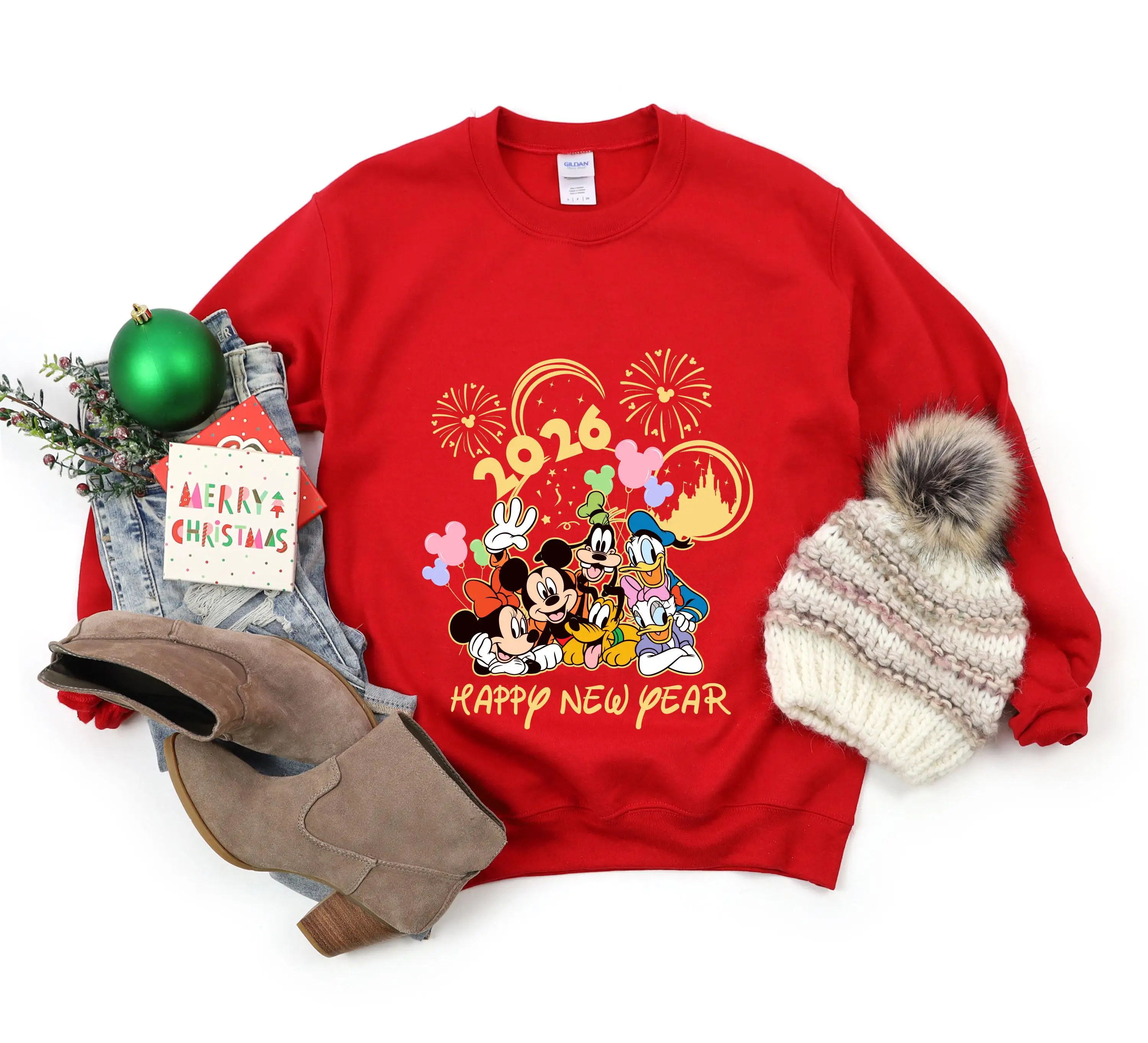 سترة بقلنسوة للعطلات العائلية لعام 2026 السعيد للعام الجديد من ديزني، تتميز بقلنسوة ميكي وميني ودونالد داك وديزي وجوي وبلوتو #6