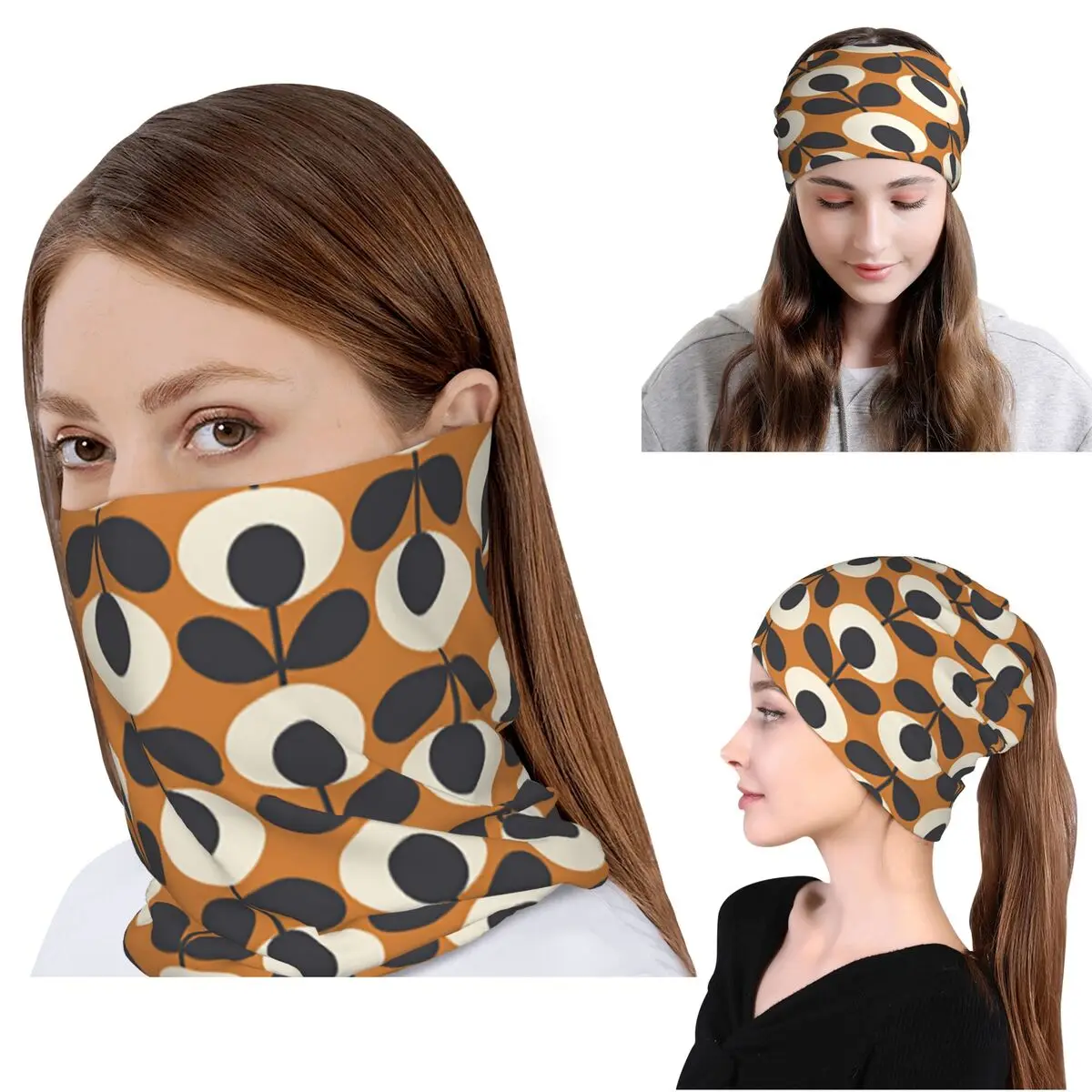 Orla Kiely Flowers Abstract Bandana Neck Gaiter Wrap Scarf Warm Face Mask Beanies Hat for Men Women Adult All Season