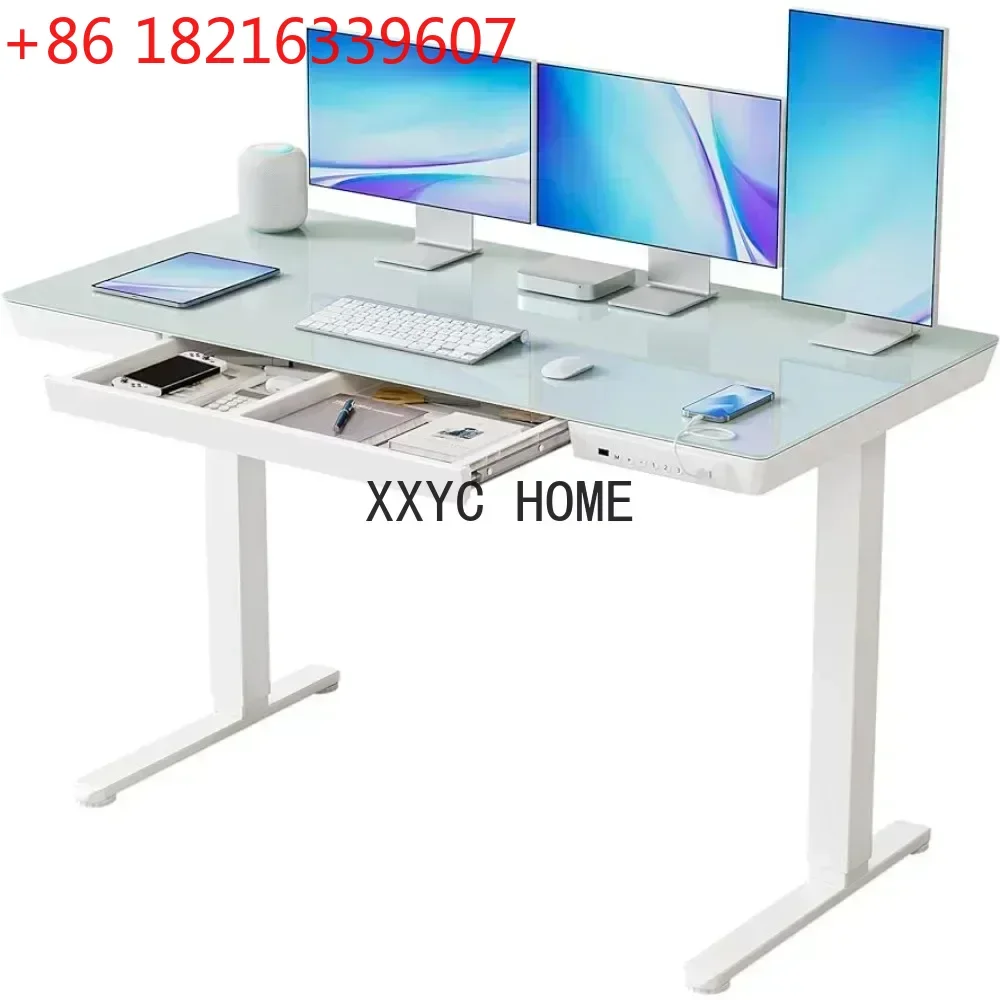 TAO Electric Standing Desk with Drawers,55 Inch Whole-Piece Glass Desktop,Height Adjustable Stand Up Sit Stand Home Office Ergon