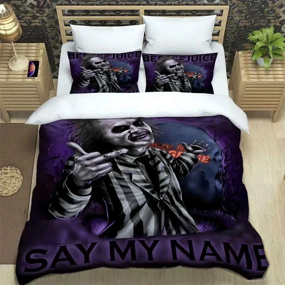 B-Beetlejuices Halloween Horror (3) Print Duvet Cover Set Cartoon Bedding Set Soft Microfiber Home Bedroom Decor for Boys Girls