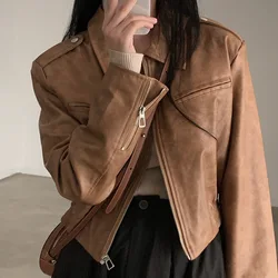 Zipper Loose Lapel Fashion American Leather Jacket Spice Girl Street Motorcycle Style Casual Top