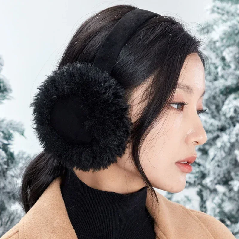 Korea Women's Wool Warm Earmuffs Solid Plush Outdoor Skiing Cycling Windproof Cold Ear Muffs Women Anti-freezing Earmuffs Winter