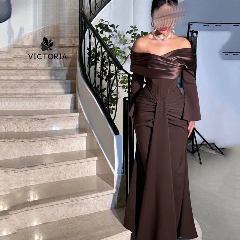 

Vintage Brown Mermaid Prom Gowns Off The Shoulder Formal Party Gown Long Evening Dress vestidos de fiesta Customized