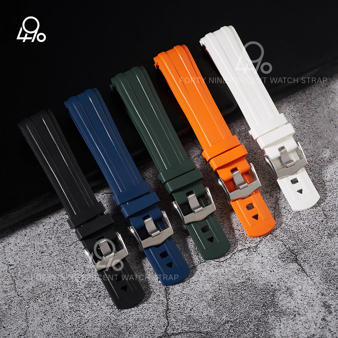 Orange Black Curved End FKM Rubber Watch Strap Specific Diver Watch Bands For Omega Seamaster 300 Planet Ocean
