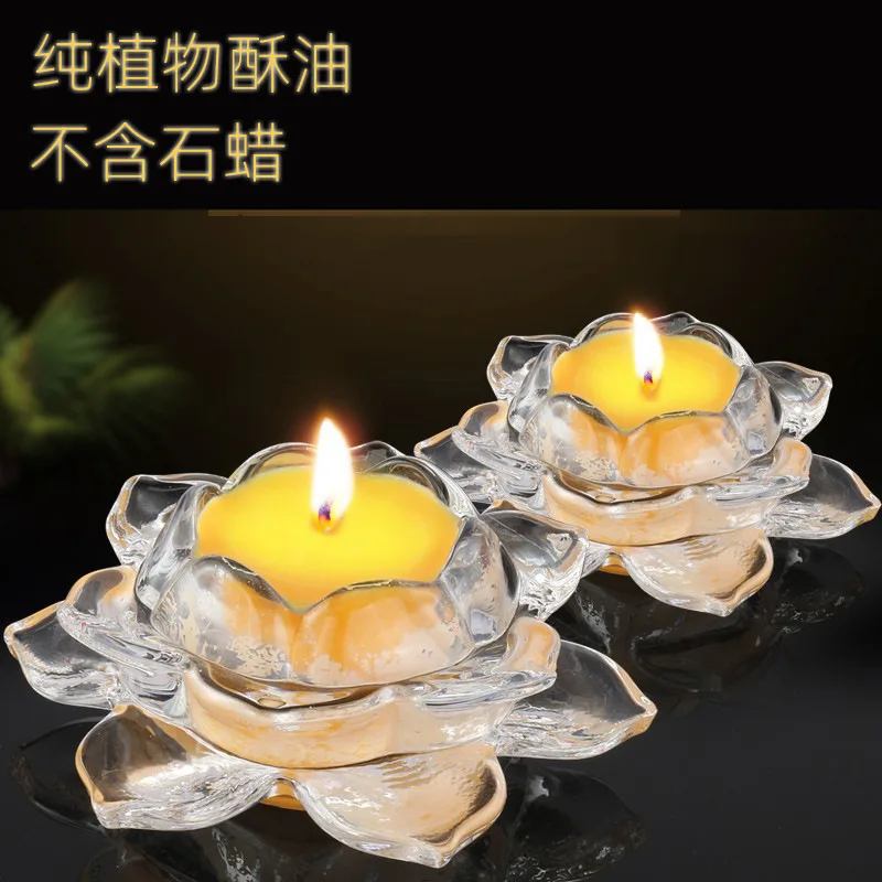 

Mingde ghee lamp 10 hours crystal lotus cup smokeless glass ghee lamp for lamp
