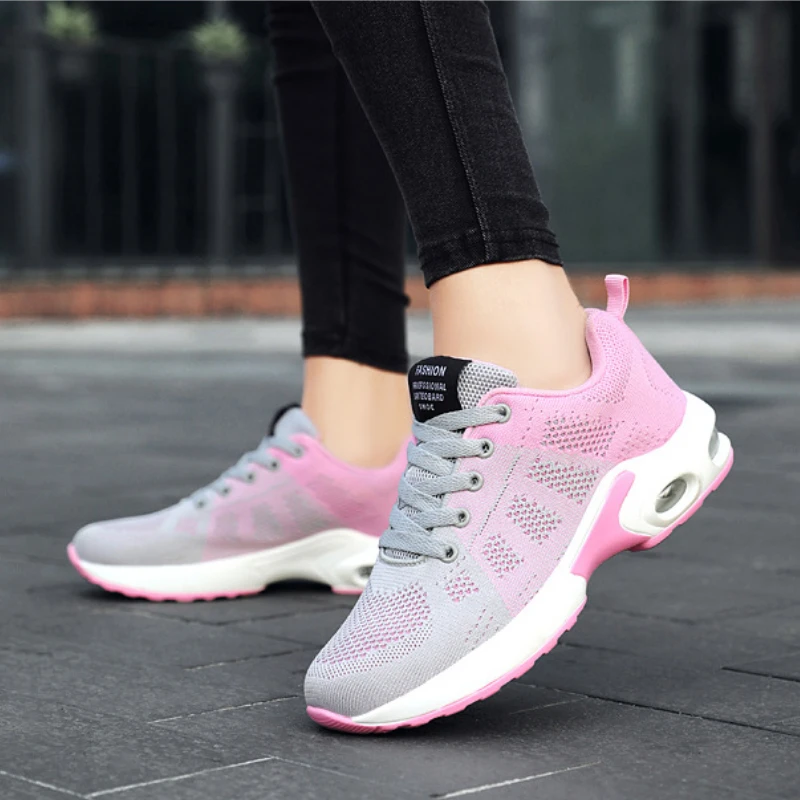 Sepatu lari wanita, 2024 sepatu lari wanita musim panas bersirkulasi sneaker wanita bantalan udara sol lembut, Sneaker Jalan kasual Zapatos Mujer