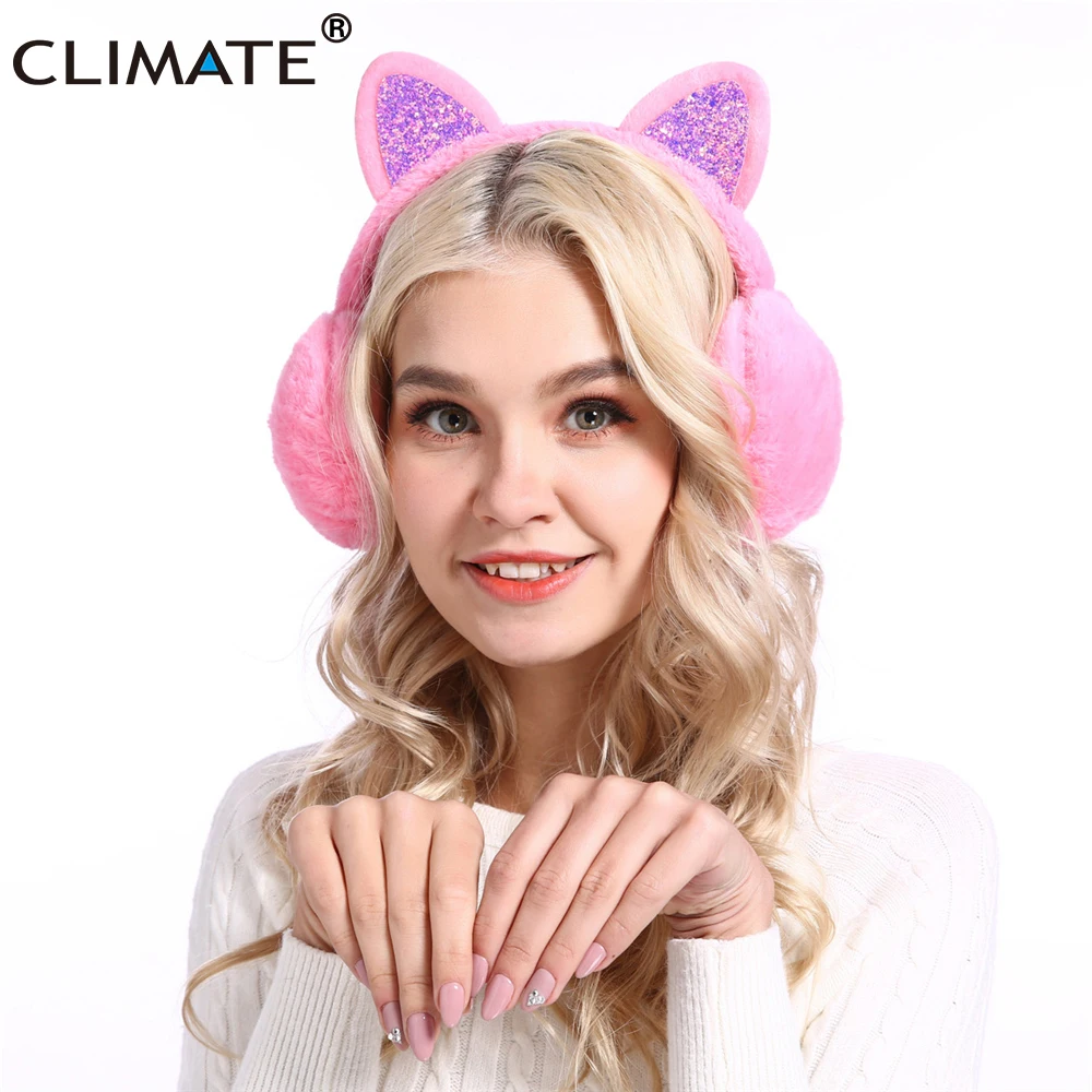 CLIMATE Women Kid Cute Earmuffs Ear Muffs Kids Lovely Cat Ear Muff Warmer Lovely Warm Ear Muffs for Kids Women Teenager Girls