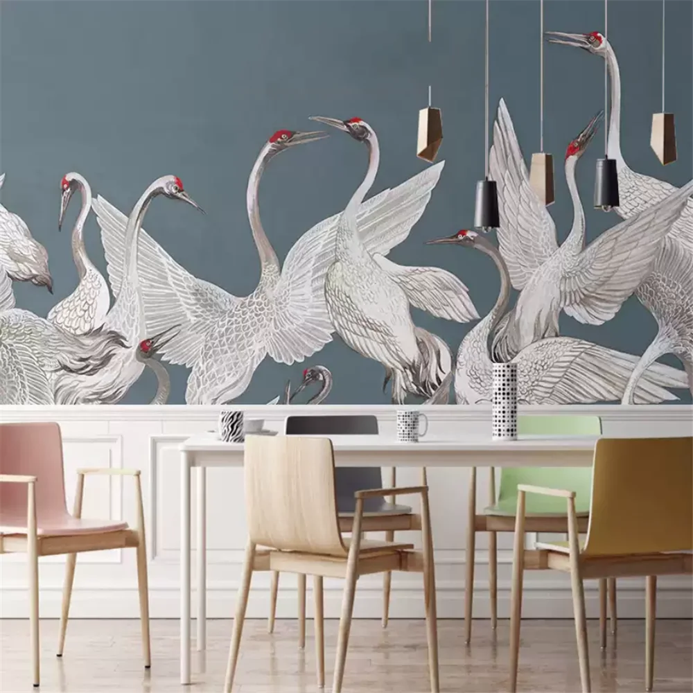 custom 3D light luxury mural Japanese red crowned crane wallpapers for living room sofa TV background Grus japonensis wallpaper