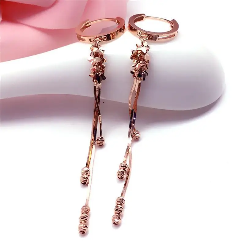 585 Purple Gold Plated 14K Rose Gold Soft Chain Round Bead Drop Earrings for Women Exquisite Stars Creative Party Jewelry Gifts