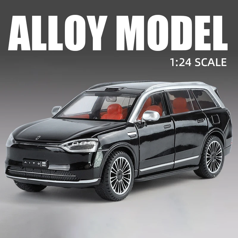 1:24 AITO M9 SUV modello di auto in lega suono e luce tirare indietro giocattolo per bambini da collezione regalo di compleanno