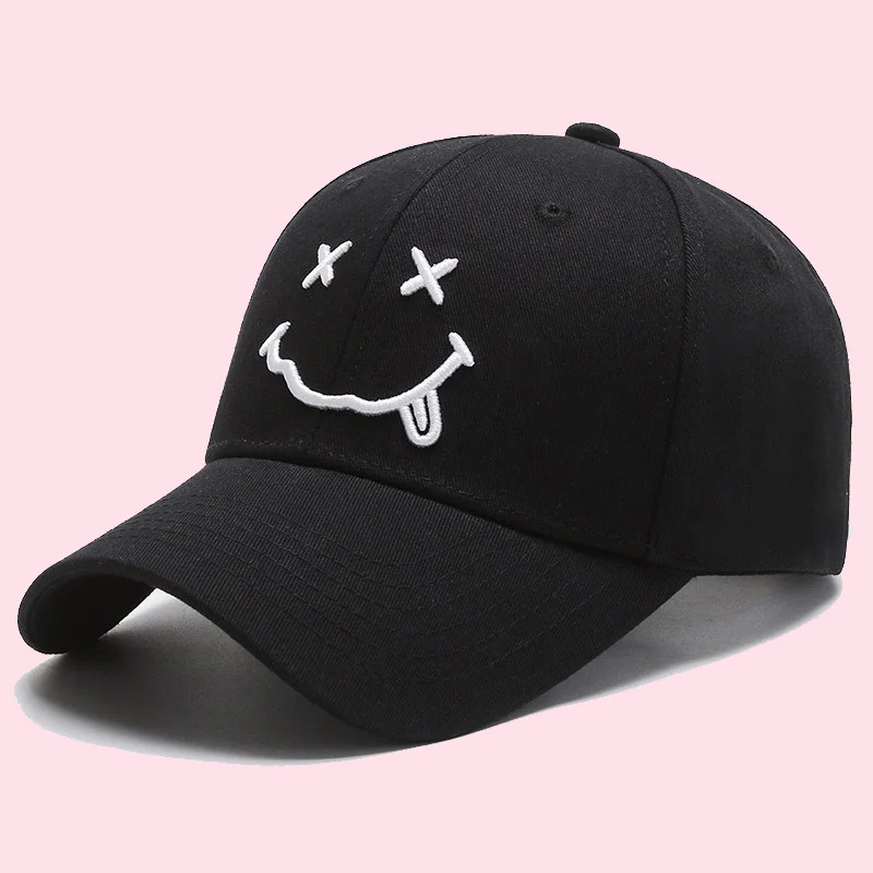 

Solid Color Baseball Cap with Smile Embroidery Casual Versatile Outdoor Travel Cycling Snap-On Hat for Men And Women