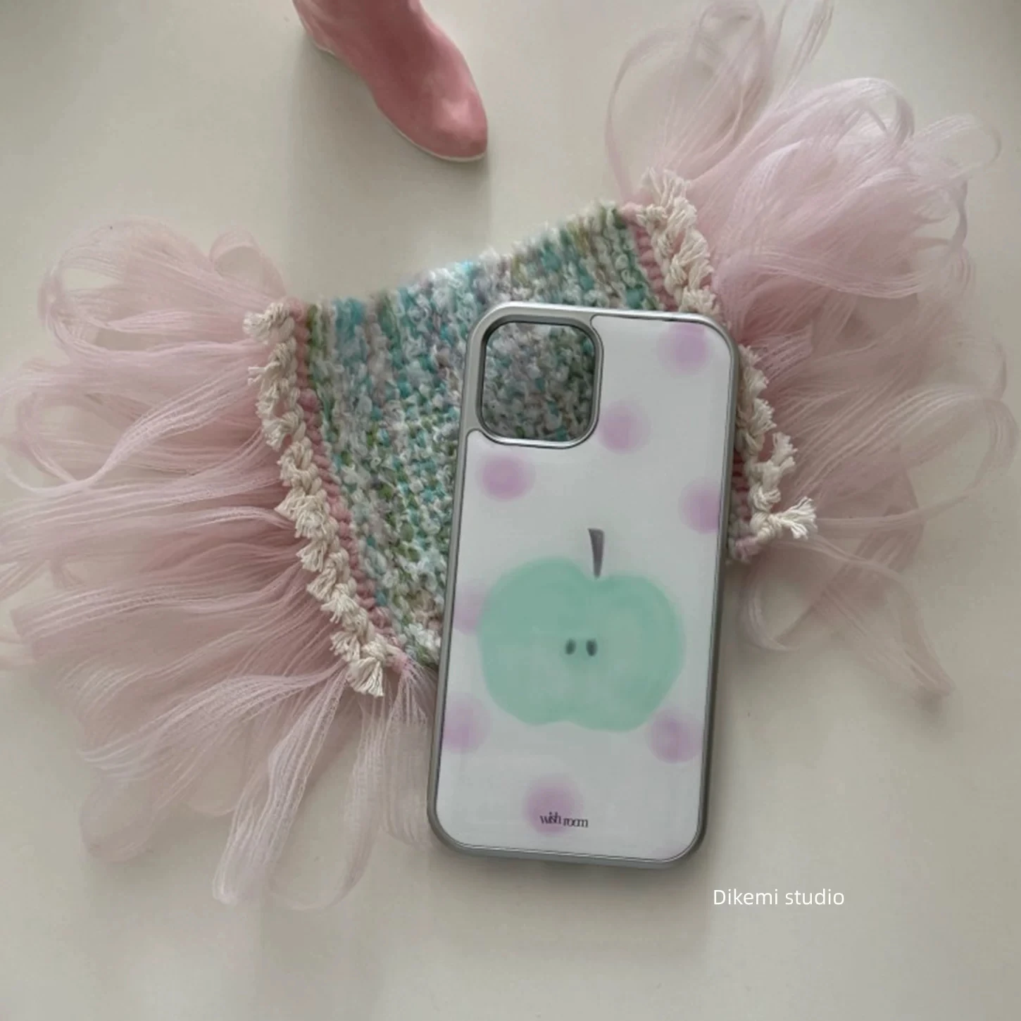 Funda de hidrogel coreana morada con lunares y manzana verde para iPhone 17 16 15 14 13 12 11 PRO MAX PLUS 17air, cubierta con pegamento anticaída