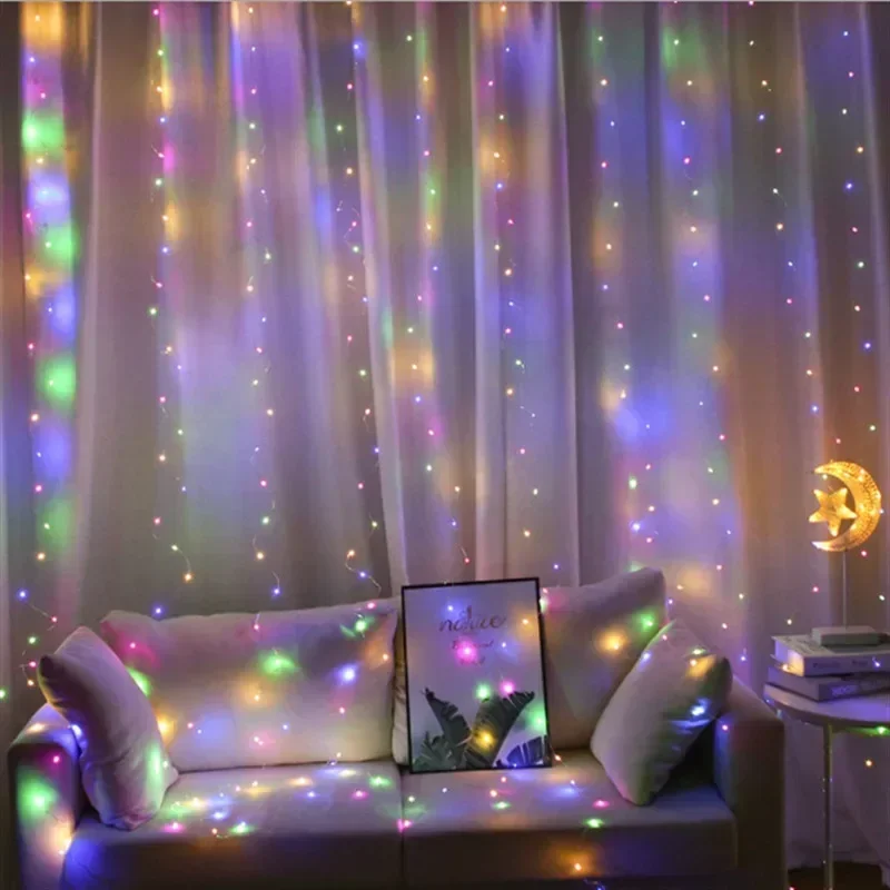 3M LED ผ้าม่าน Garland Fairy ไฟ Festoon พร้อมรีโมทปีใหม่ Garland ตกแต่งคริสต์มาสปาร์ตี้งานแต่งงานตกแต่ง