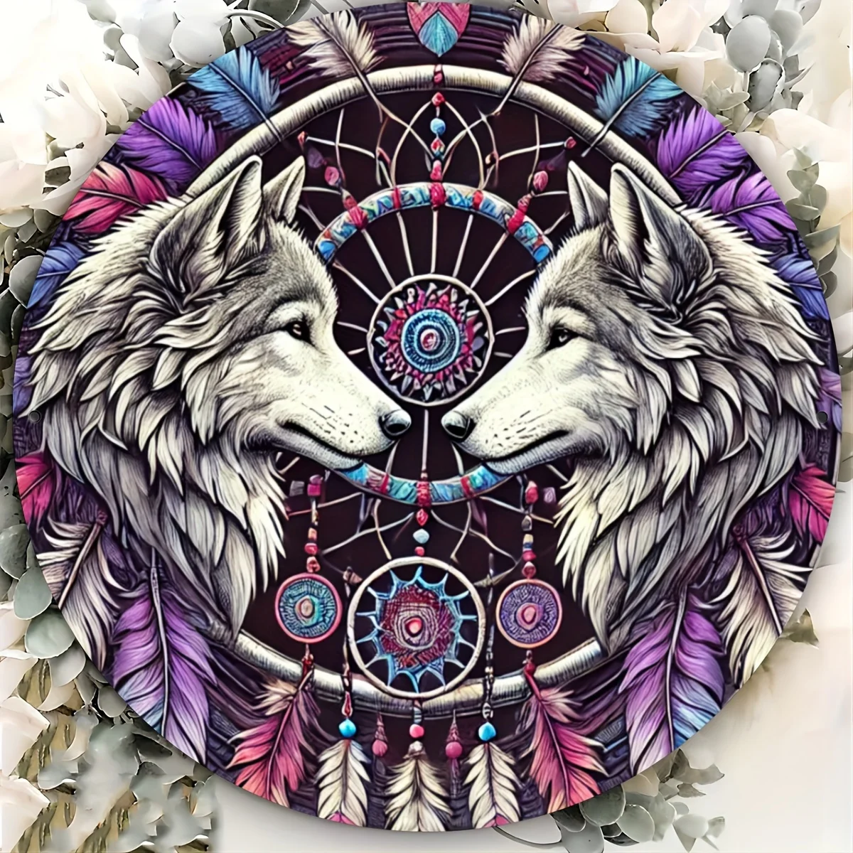 Decorative Signs & Plaques 1pc 7.87x7.87 Inch Vintage Wolf Dream Net Metal Wall Art - 7.8 Inch Diameter, Aluminum Decorative Sig