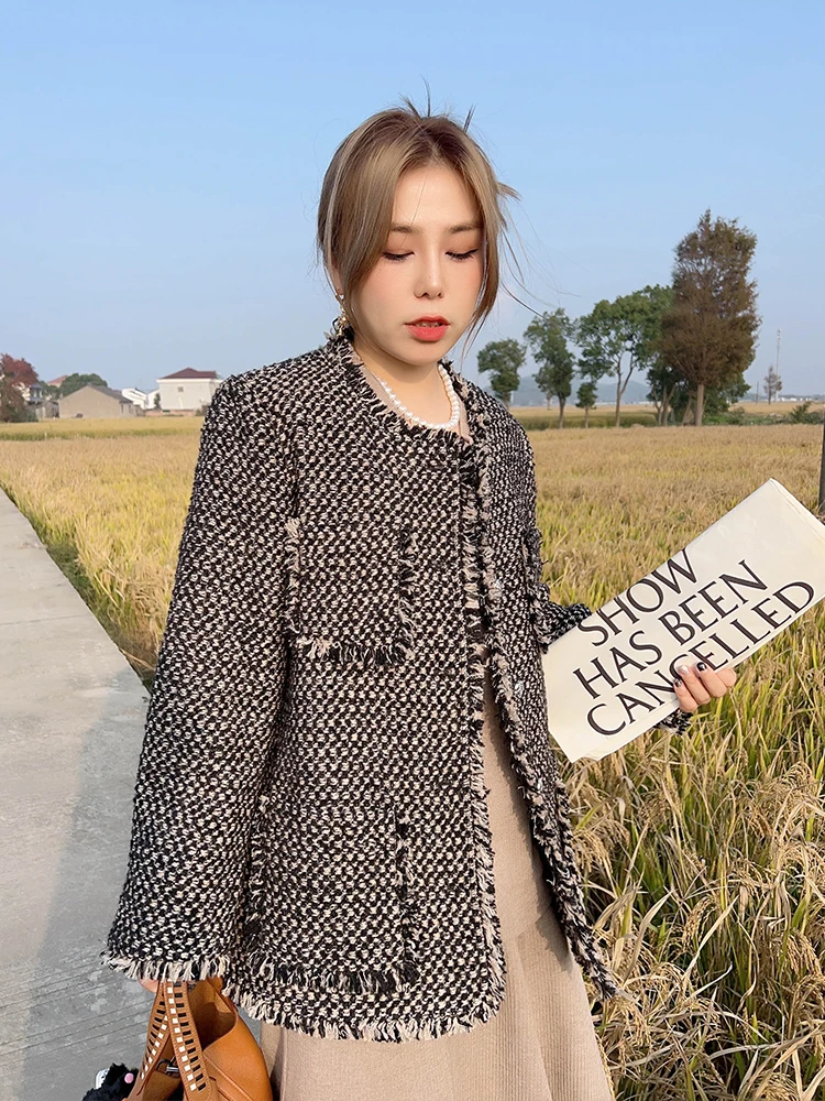 

Утепленное шерстяное твидовое пальто Vogana: Теплая верхняя одежда с хлопковой подкладкой для зимних поездок и повседневной носки в корейском стиле.