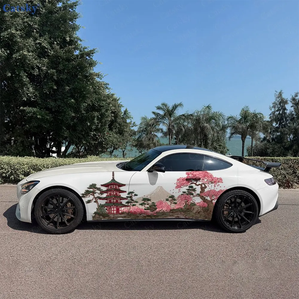 

2pcs Mount Fuji And The Palace Car Sticker Full Body Decal Decoration Scratches Protect Car Sticker Waterproof Car Vinyl Wraps