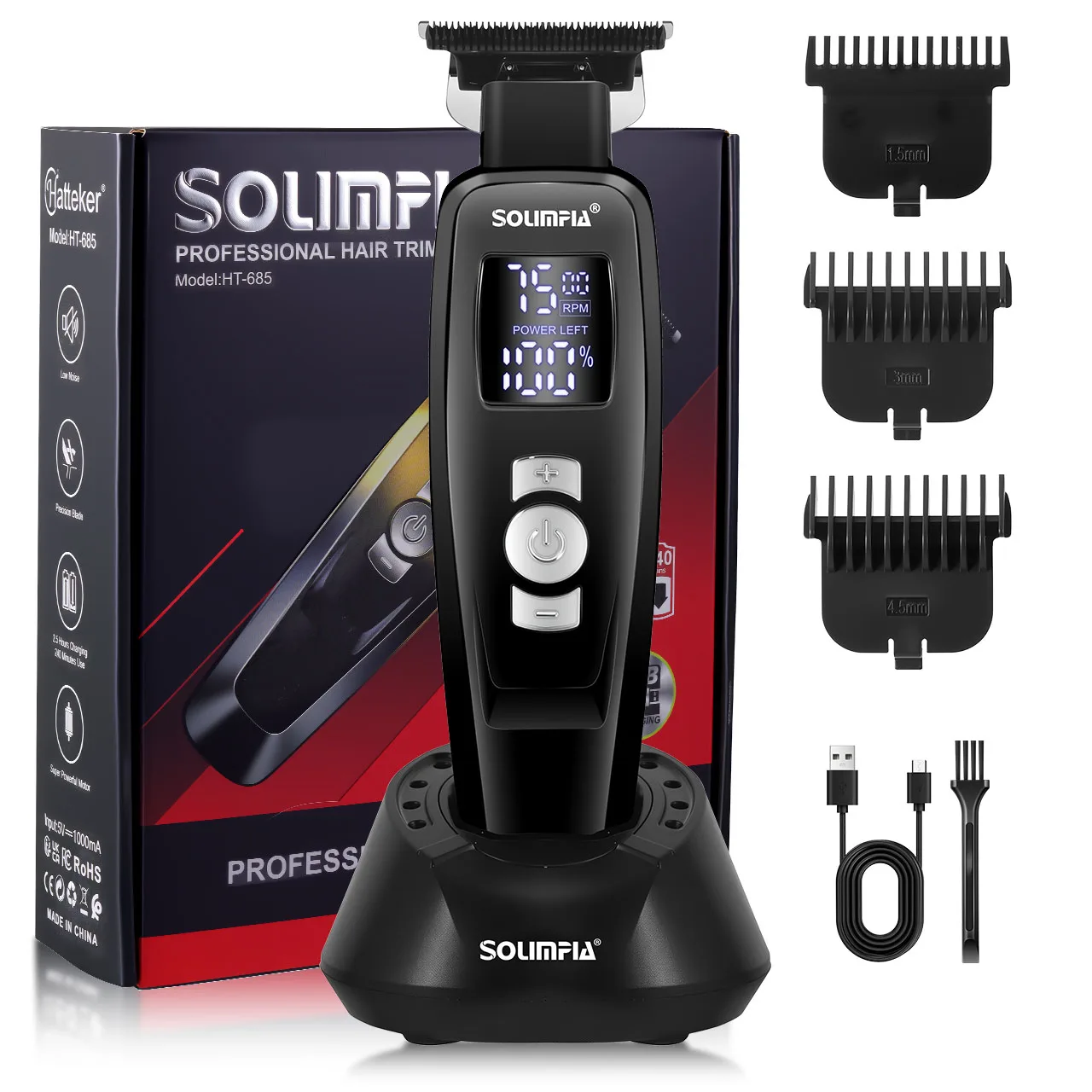 Solimpia Elektrischer Haarschneider mit Ladestation, für Haarschnitte, Haarstyling und Friseursalon