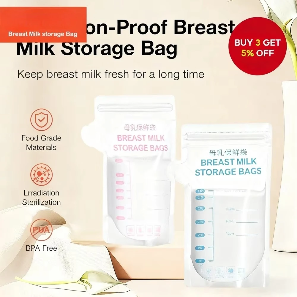 100/150/200/250ml 30 PCS Breastmilk Storage Bags Leak Proof Save Space Disposable Breastmilk Storage Portable Freezing Storage