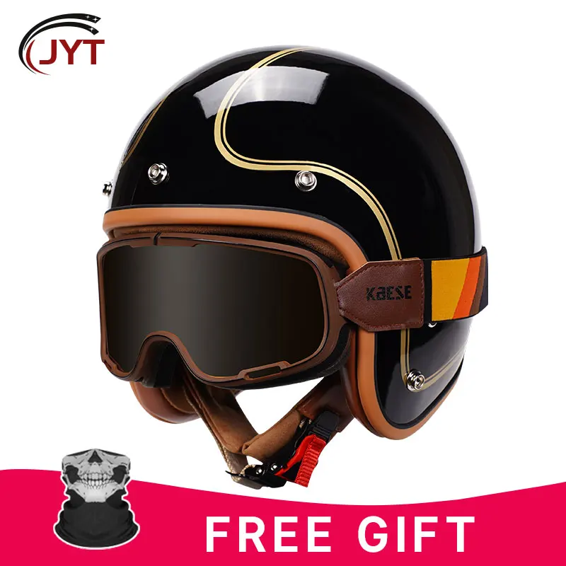 Open Face Helmet Motorcycle Jet Helmet for Men Women Adult Retro Vintage 3/4 Racing Helmets for Scooter Cruiser Moped Pilot DOT