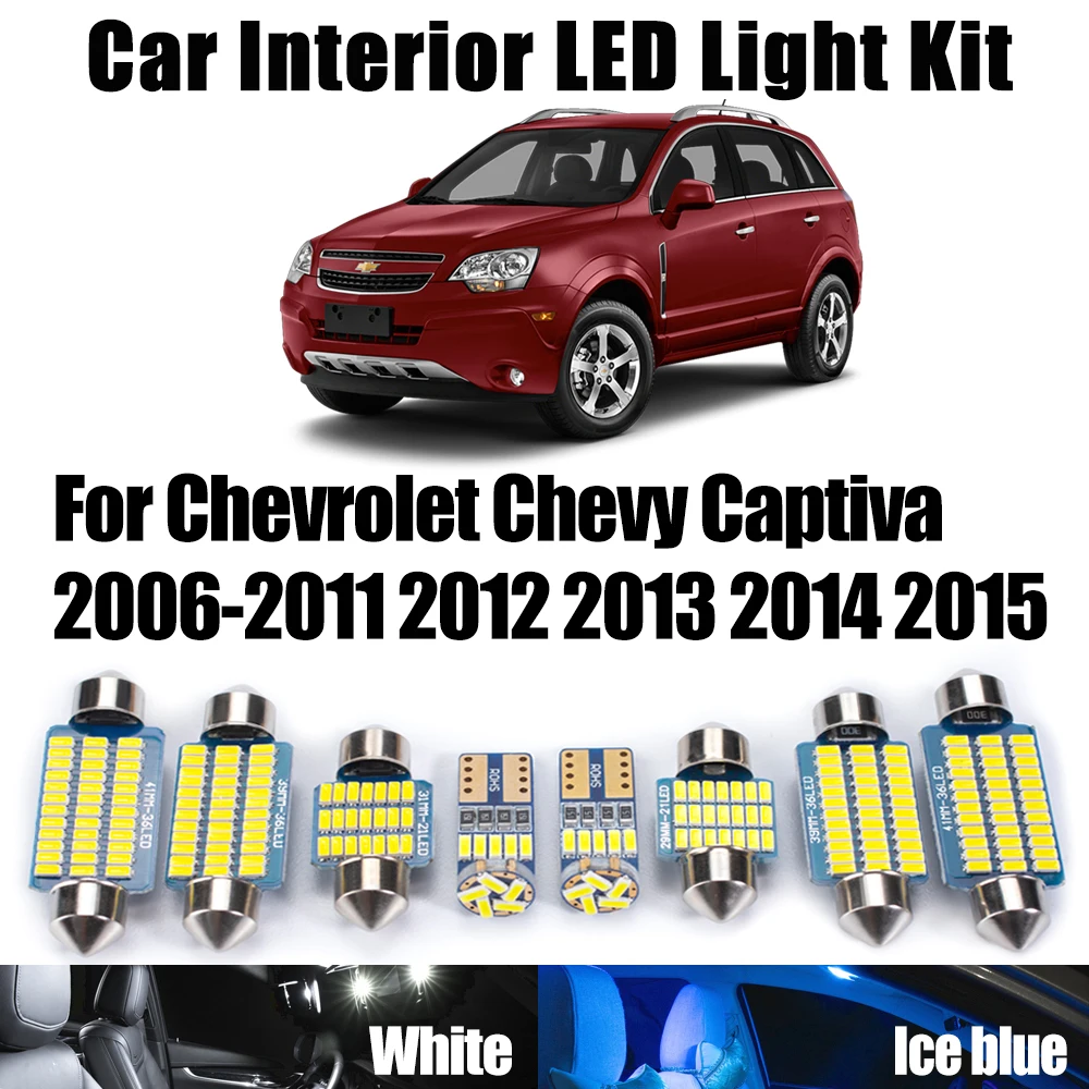 12Pcs LED Interior Map Dome Plate Light Kit For Chevrolet Chevy Captiva 2006- 2011 2012 2013 2014 2015 Car Vanity Mirror Bulbs