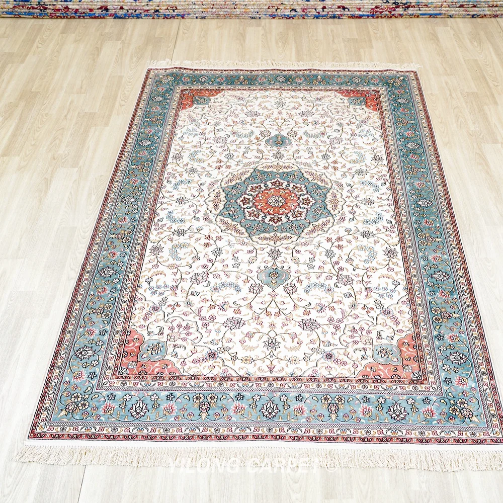 152x244cm Handmade Carpet Floral Blue Medallion Hand Knotted Fine Persian Rugs (YJH018B)