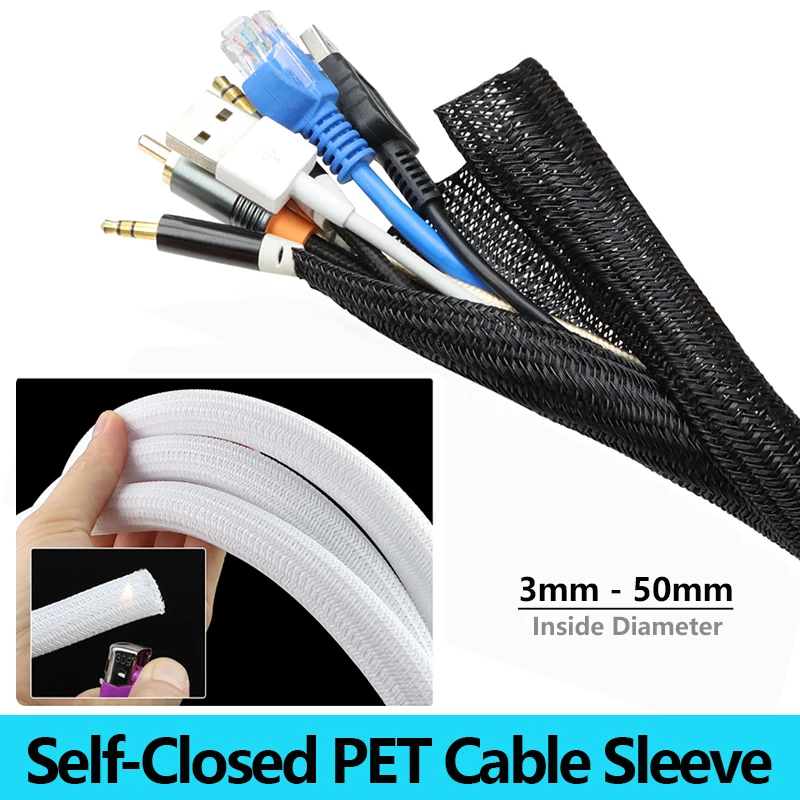 1~10m PET Self-Closed Cable Sleeve Dia. 3 5 8 10 13 16 19 25 32 38 50mm Split Loom Sleeve Insulated Wrapping Wire Protect Sheath