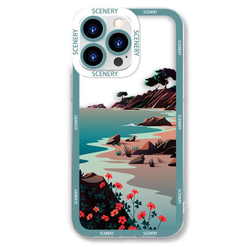 Lovely Hand Painted Spring Scenery Pattern Angel Eyes Clear Phone Case For iPhone Apple 15 14 12 13 11 16 8 7 SE Plus X XR Case