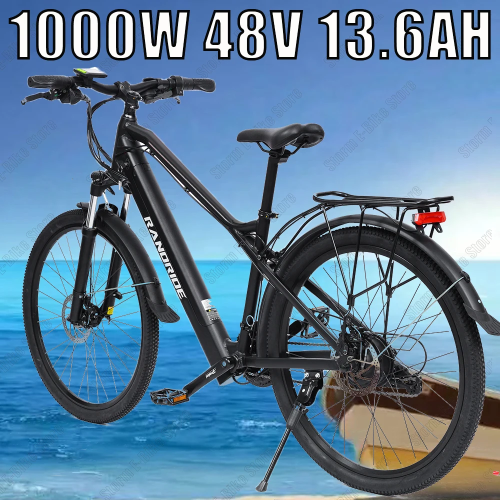 Urban Commuter E-bicycle 1000W Motor 48V13.6AH battery 26inch Tire Beach E-bicycle Off-Road Electric bicycle Adult Electric Bike