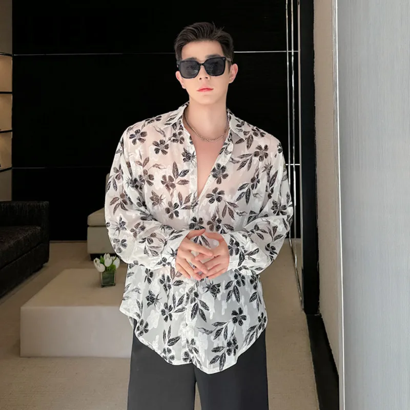 

IEFB Summer Jacquard Embroidery Men's Shirt New Trendy Thin Loose Long Sleeve Shirts Korean Style Male Top Trend 2024 9C6129