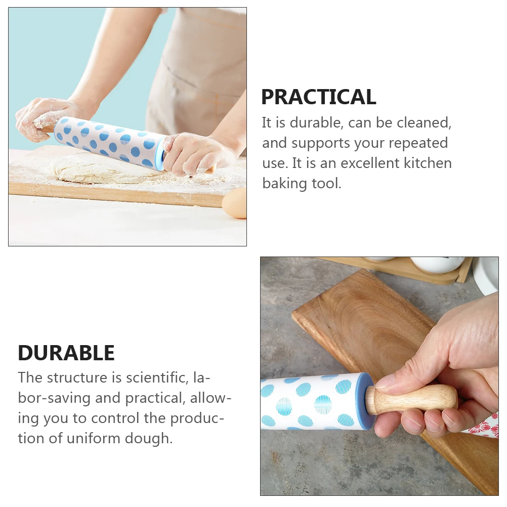 

1Pcs Reusable Wood Rolling Pin with Christmas Print Baking Dough Roller for Pastries Essential Rolling Pin
