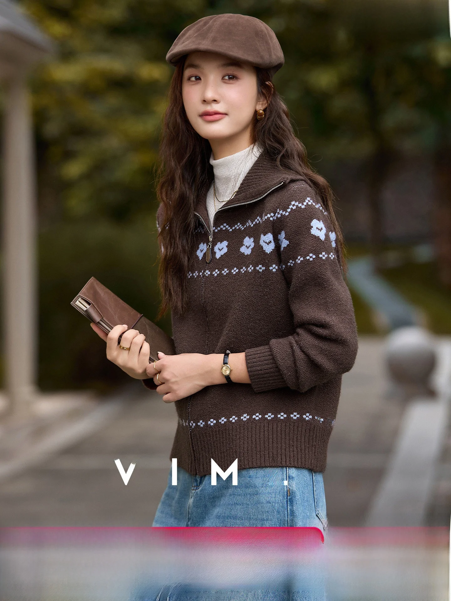 

Women's Zipper Knitted Cardigan Flap Collar Warm Straight Flower Pattern Winter New Sle Casual Faion Thi Long Sve Top