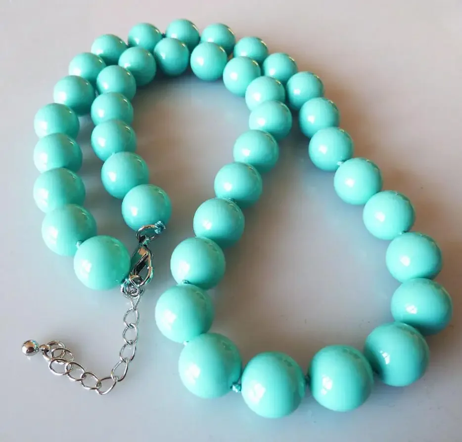 

New Natural 10mm Turquoise Blue South Sea Shell Pearl Fashion Necklace 18"