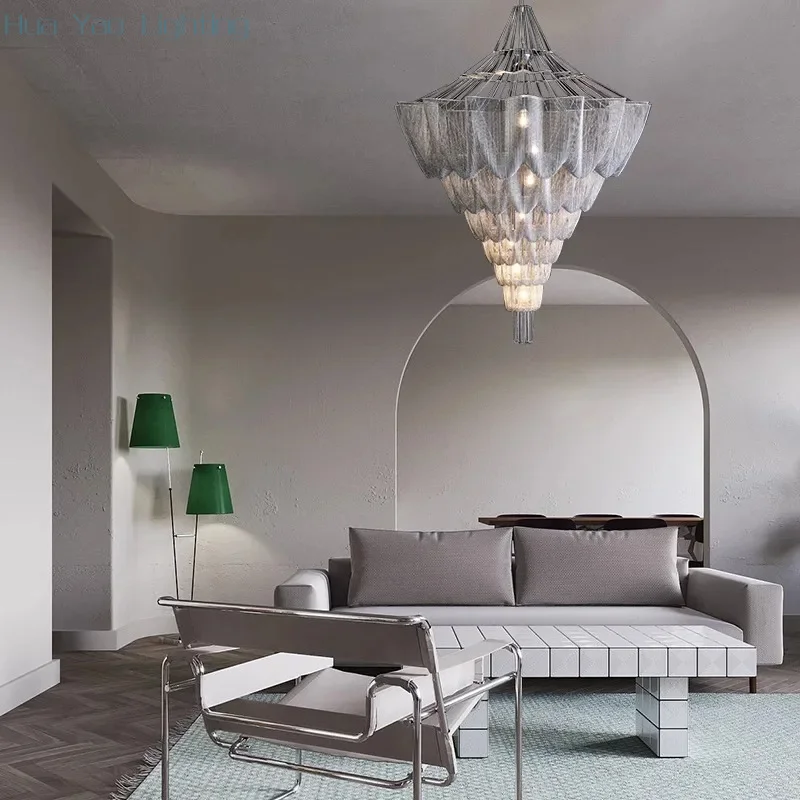 Nordic Large Tassel Chandelier Lights Home Decora Lustres Spiral Staircase Hanging Lamps for Ceiling Villa Living Room Led Lampe