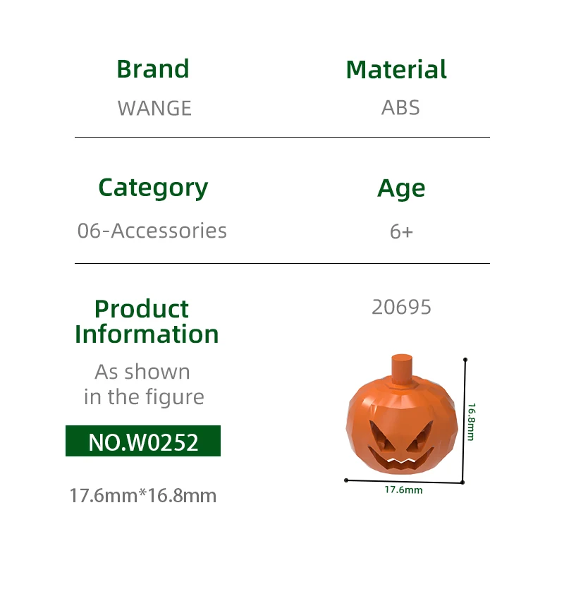 WANGE 57 unids/lote 20695pb01 Jack-o'-lantern cabeza de calabaza Color Moc hebilla accesorios compatibles ladrillos DIY juguete para niños construcción