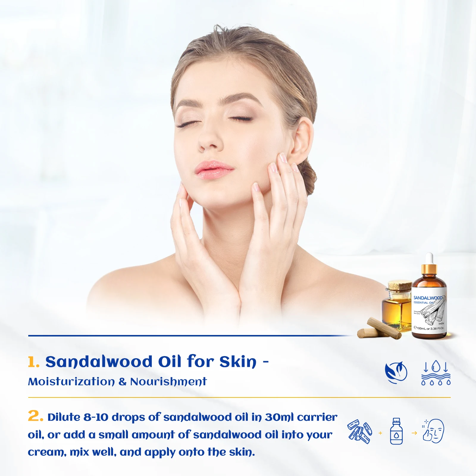 HIQILI 100 مللي خشب الصندل النقي زيت اللافندر الياسمين الأوكالبتوس النعناع يلانغ يلانغ لوبان (اختر رائحة) #3