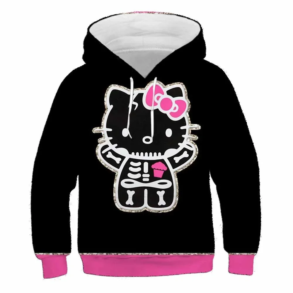 2023 Hello Kitty Autumn Hoodie Girl Kawaii Sweet Cool Top Kawaii Loose Cartoon Harajuku Style Vintage Clothes Y2K children Girl