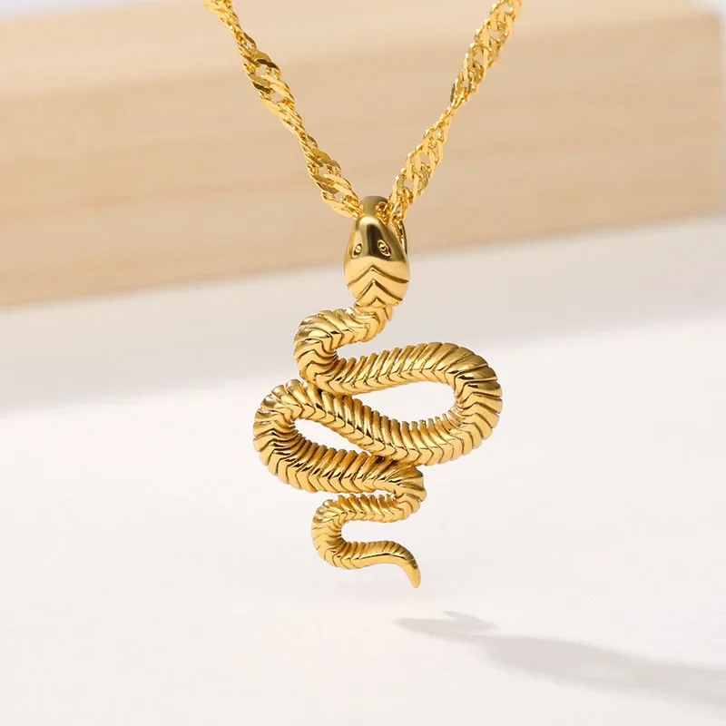 Gold Color Snake Pendants Necklace for Women Stainless Steel Jewelry Goth Fashion Clavicle Chains Choker Necklace New In