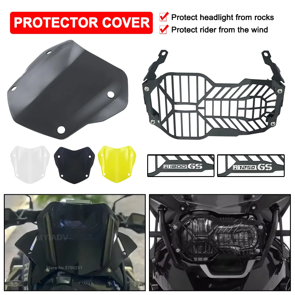 

For BMW R1250GS R1200GS LC ADV GS1250 GS1200 2013-2023 Motorcycle Sport Windscreen Windshield Headlight Protector Grille Cover