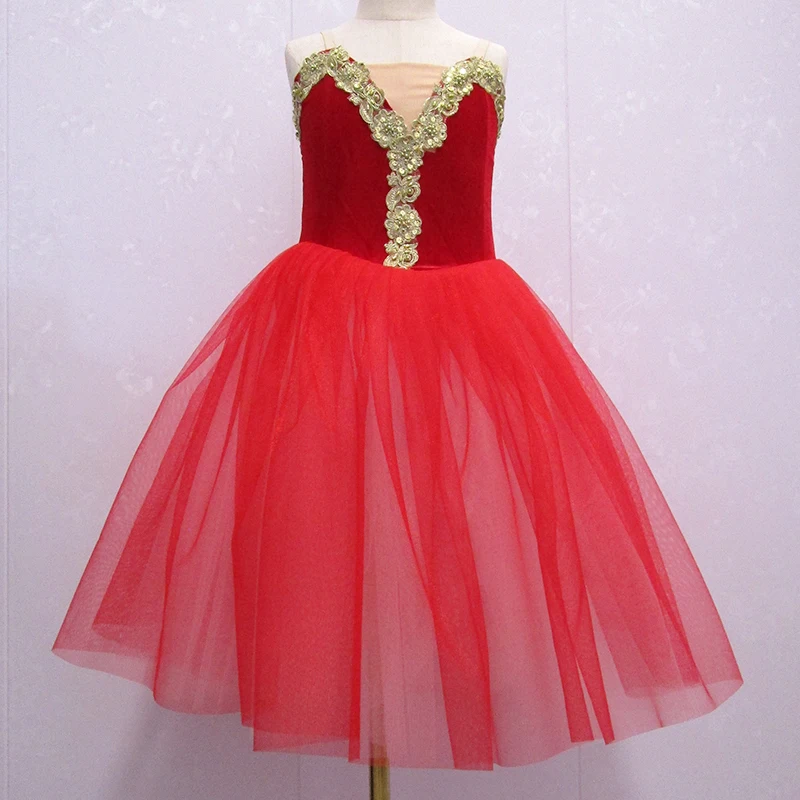 Red Ballet Tutu Skirt For Girls Soft Tulle Long Dress Performance Costumes Children Adult Women Ballerina Dance Clothing 3 Layer