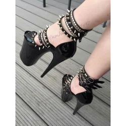 Black Rivet Platform Spike High Heels Sandals Peep Toe Shoes for Women Back Strap Ankle Buckle Shoes 2023 Zapatos Para Mujere