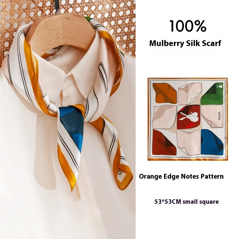 

Double-sided two-color twill 100% silk small square scarf 53cm women's bright printed scarf neck small square scarf headscarf